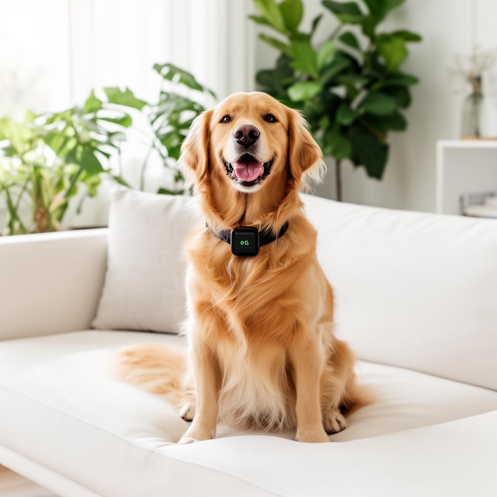 Pet owner with happy dog at home